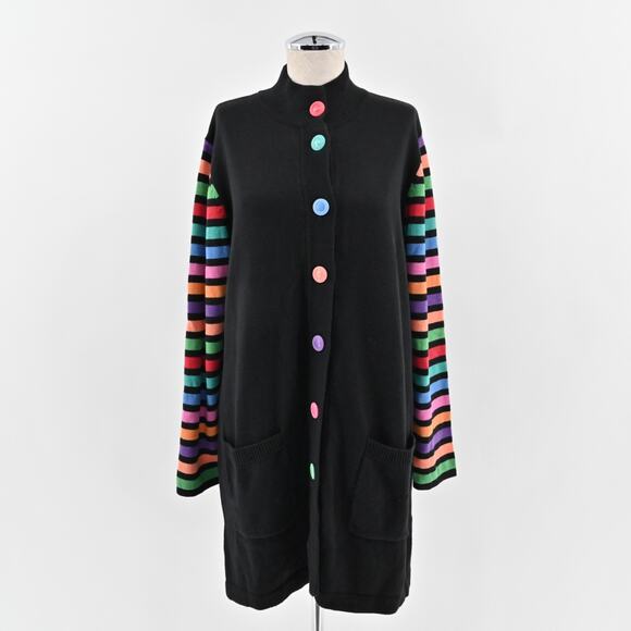 BOB MACKIE Cardigan Sweater‎ Womens Size L Wearable Art Multicolor Stripe Knit - Picture 1 of 12